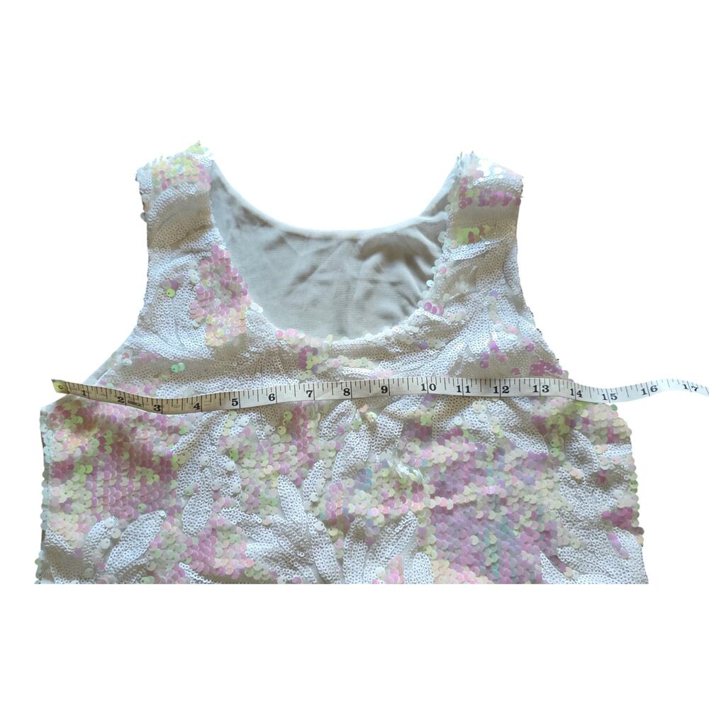 Vintage Sequin Top Womens M White & Iridescent Pink Embellished Lined - Picture 6 of 7